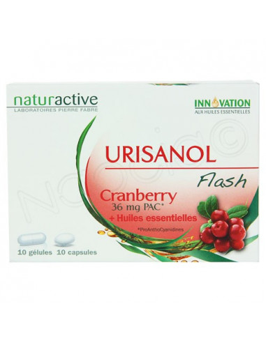 Urisanol Flash Cranberry + Huiles essentielles. 10 gélules + 10 capsules