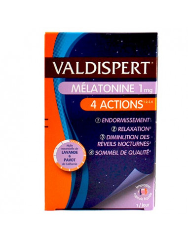 Valdispert Mélatonine 1 mg 4 Actions. 30 capsules - troubles du sommeil