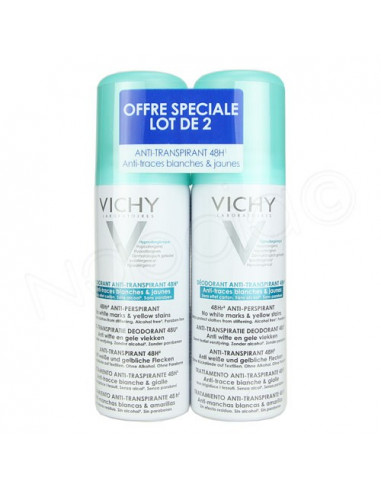 Offre Vichy Déodorant Anti-transpirant 48h anti-traces blanches et jaunes. 2x125ml