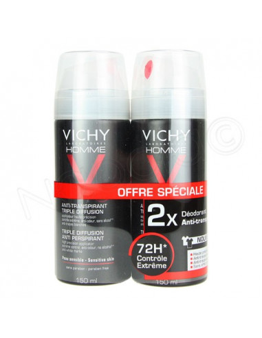Vichy Homme Déodorant Anti-transpirant Triple Diffusion. Lot 2x150ml