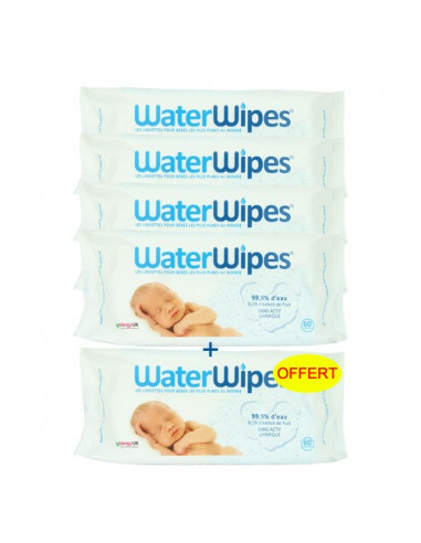 Waterwipes Lingettes bébés les plus pures au monde. 5x60 lingettes dont 60 offertes