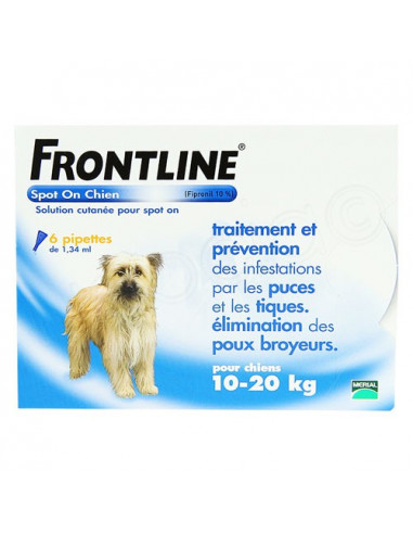 Frontline Antiparasitaire Spot on Chiens et Chats. Pipettes Chiens 10-20kg 6 pipettes 1.34ml