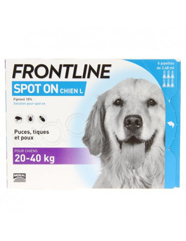 Frontline Antiparasitaire Spot on Chiens et Chats. Pipettes Chiens 20-40kg 6 pipettes 2.68ml