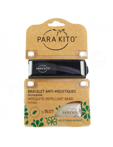 Para'Kito Bracelet Anti-moustiques rechargeable Nouvelle Formule et 2 plaquettes Noir