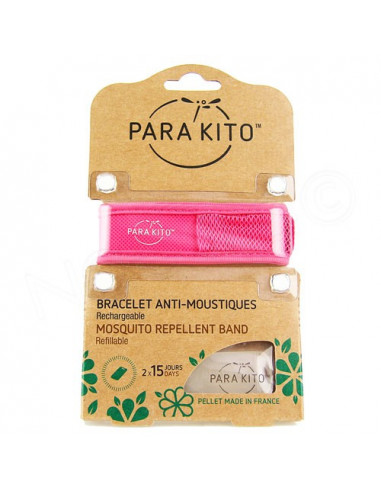 Para'Kito Bracelet Anti-moustiques rechargeable Nouvelle Formule et 2 plaquettes rose