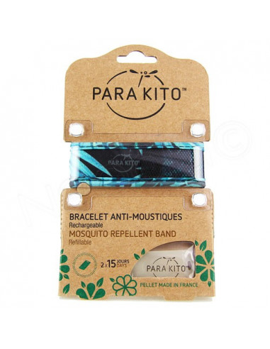 Para'Kito Bracelet Anti-moustiques rechargeable Nouvelle Formule et 2 plaquettes Jungle noir-bleu