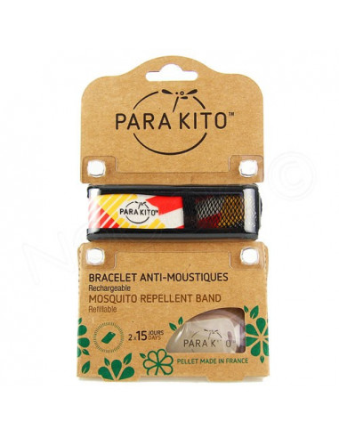 Para'Kito Bracelet Anti-moustiques rechargeable Nouvelle Formule et 2 plaquettes Ethnic rouge-orange