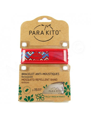 Para'Kito Bracelet Anti-moustiques rechargeable Nouvelle Formule et 2 plaquettes Ethnic rouge