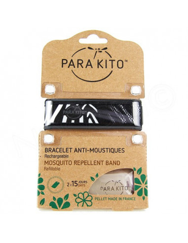 Para'Kito Bracelet Anti-moustiques rechargeable Nouvelle Formule et 2 plaquettes Ethnic noir