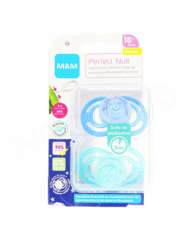 MAM Perfect Nuit Sucette 18m+ Silicone Dento-Flex Boite x1 sucette plate -  Archange-pharma