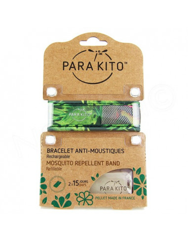 Para'Kito Bracelet Anti-moustiques rechargeable Nouvelle Formule et 2 plaquettes Jungle vert