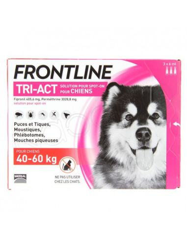 Frontline Tri-Act Chiens. Pipettes Chiens 40-60kg 3 pipettes 6ml