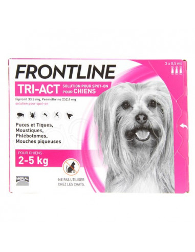 Frontline Tri-Act Chiens. Pipettes Chiens 2-5kg 3 pipettes 0.5ml