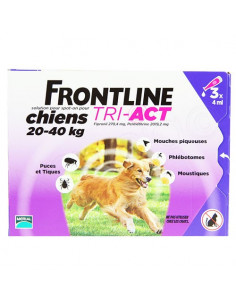Frontline Tri-Act Chiens. Pipettes Chiens 20-40kg 6 pipettes 4ml
