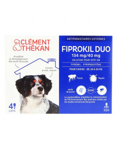 Clément Thékan Fiprokil Duo Spot on Antiparasitaires Chat et chien. Pipettes Chien 10-20kg