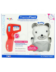 ThermoFlash Thermomètre Médical Sans Contact Evolution Color Series LX-26E et Peluche OFFERTE rouge