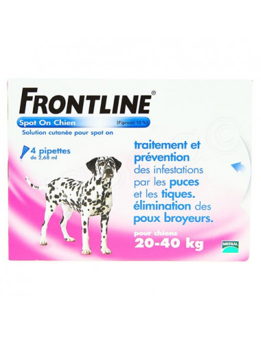 Frontline Antiparasitaire Spot on Chiens et Chats. Pipettes Chiens 20-40kg 4 pipettes 2.68ml