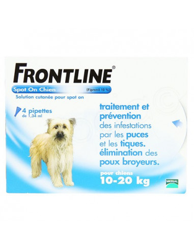 Frontline Antiparasitaire Spot on Chiens et Chats. Pipettes Chien 10-20kg 4 pipettes 1.34ml