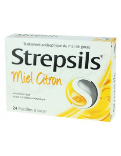 Strepsils Miel Citron Traitement antiseptique du mal de gorge. pastilles à sucer 24 pastilles
