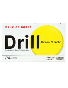 Drill Pastilles Maux de Gorge Chlorhexidine/Tétracaïne. 24 pastilles Citron Menthe