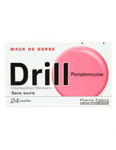 Drill Pastilles Maux de Gorge Sans Sucre. 24 pastilles Pamplemousse