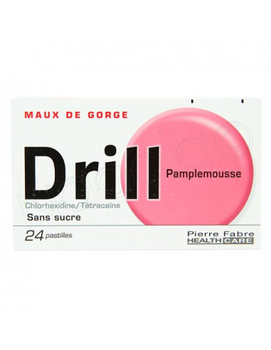 Drill Pastilles Maux de Gorge Sans Sucre. 24 pastilles Pamplemousse