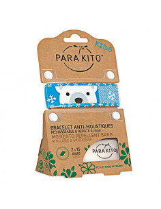 Para'Kito Kids Bracelet Anti-Moustiques Enfants 3-7 ans + 2 Plaquettes Ours Blanc