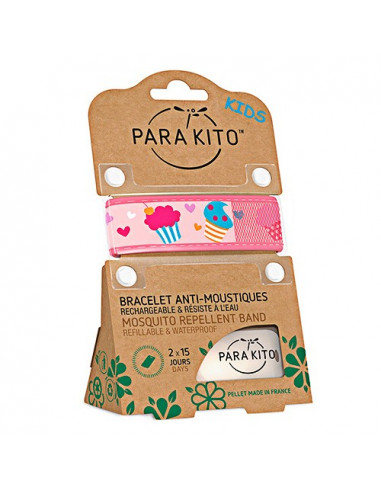 Para'Kito Kids Bracelet Anti-Moustiques Enfants 3-7 ans + 2 Plaquettes Cupcakes