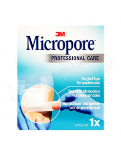 3M Micropore Sparadrap Microporeux Peaux Sensibles. x1 Rouleau 5 cm x 5 m
